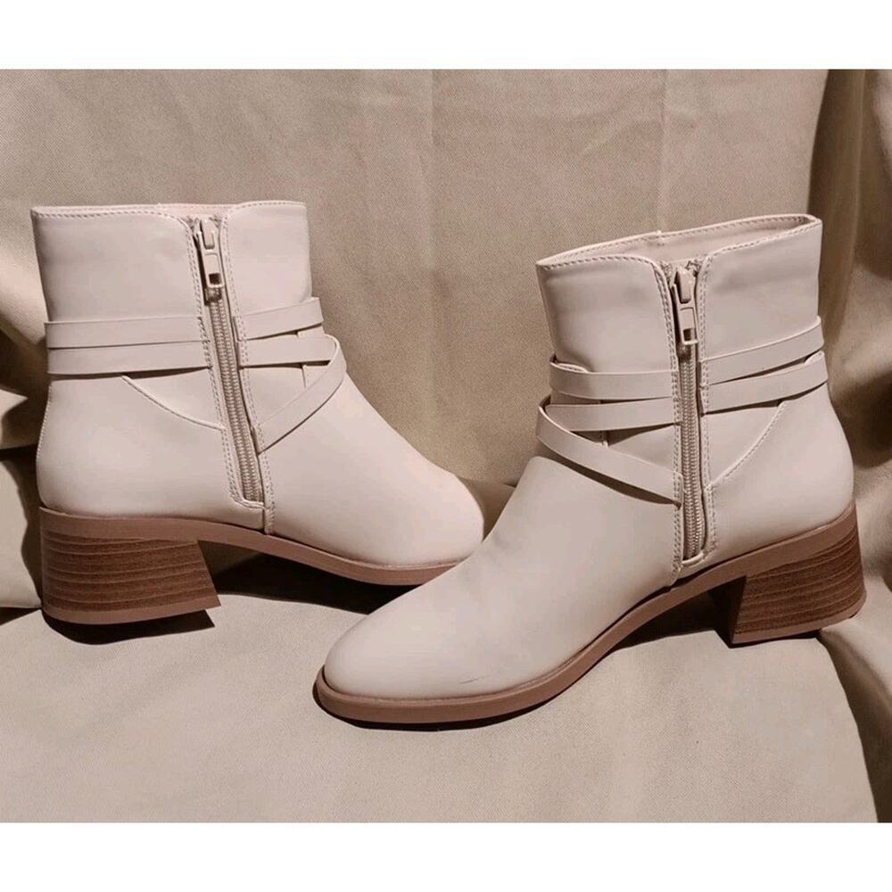 Soda Strappy Women Round Toe Low Block Heel Ankle Boot with Side Zipper 7.5 - Picture 4 of 5